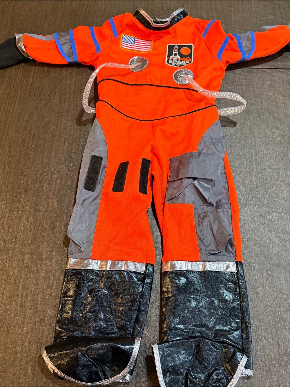 Kids Orange Space Explorer Costume with American Flag Patch Sz 3-4